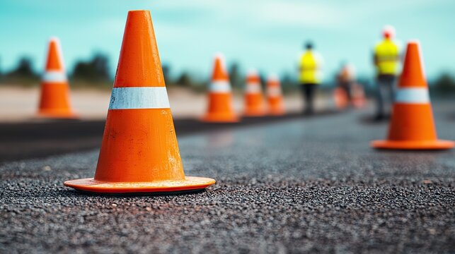 Traffic safety event road work zone with cones outdoor construction site close-up view urban setting for awareness