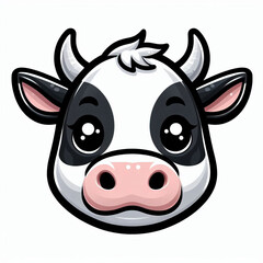 animal, painting, illustration, animation, image, vector of a black and white cow head that looks cute and adorable
