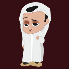 Cute Cartoon Arab Boy in Traditional Thobe and Headscarf
