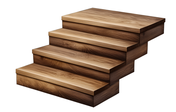 Wooden stairs, wooden steps for home interior design of living room or office space, isolated on a transparent background