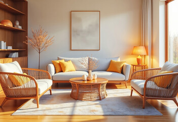 Warm Living Room Featuring Modern Furniture And Natural Light Coming Through The Window