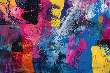 Fototapeta premium The abstract splash painting colored by vivid shade of oil color stained on the canvas express contemporary style from paint. Modern wallpaper brush vibrant watercolor with seamlessly pattern. AIG61.