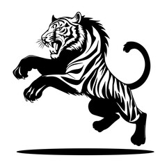Wild tiger silhouette vector bold line art on white background