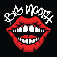 Obraz premium Red mouth Illustration with slogan big mouth Urban Streetwear Art