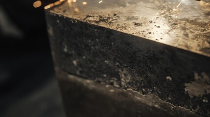 Welder fusing metal beams in a workshop. Featuring sparks and precision