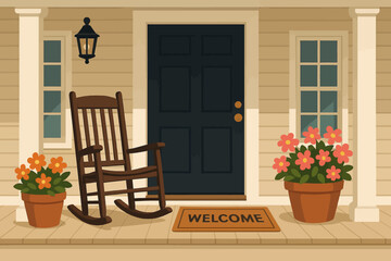 Flat home exterior scene highlighting cozy outdoor seating