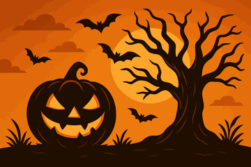 A Halloween scene that is flat and contains eerie elements