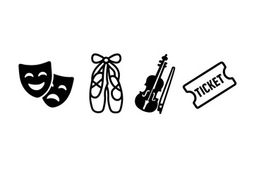 Performing arts icons representing various stage elements
