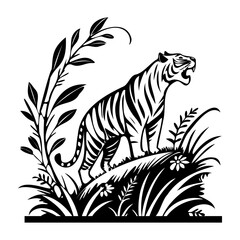 black and white tiger vector illustration . vector design of tigers isolated on white background.