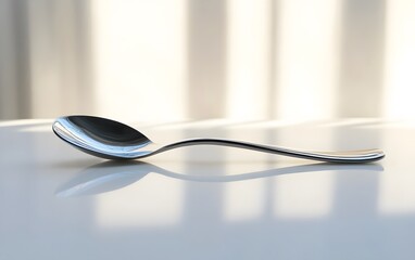 Elegant Silver Spoon on White Table Minimalist Photography
