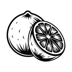 Monochrome Whole Lemon & Half Lemon, Bold Black Outline on White