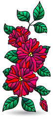 Stained glass illustration with floral arrangement, isolated on a white background