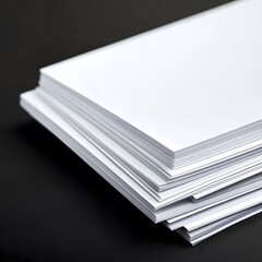 Stack of Blank White Paper Sheets on Black Background