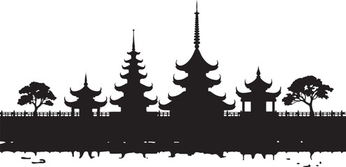Obraz premium Asian Temple Skyline Silhouette