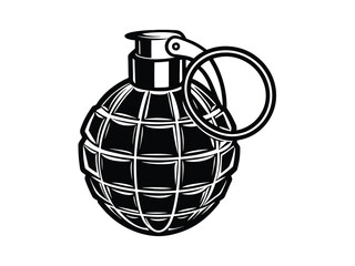 Black and white illustration of a hand grenade with the pin pulled out