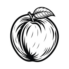Monochrome Apple with Leaf Outlines, Engraved Illustration, Fresh Fruit, Simple Design