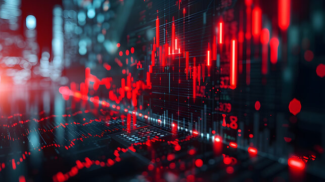 Financial crisis down 3d red arrow economy business graph on money crash market background