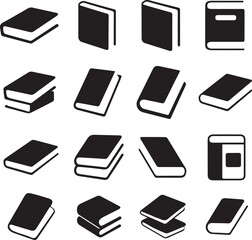 Collection of Simple Black and White Book Silhouette Icons.