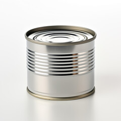 Shiny Metal Food Can with Ribbed Body Isolated on White Background