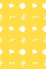 たんぽぽの花と綿毛のシルエット　背景イラスト素材　春　黄色