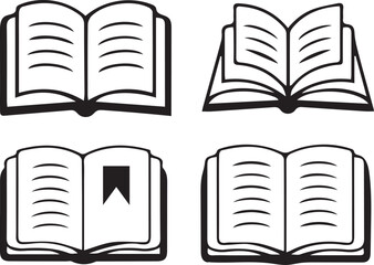 Open Book Icons in Simple Black and White Style Logo Design.