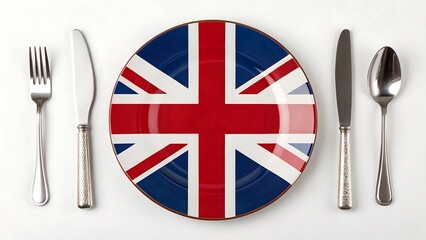 British Cuisine Table Setting Featuring Union Jack Plate Cutlery