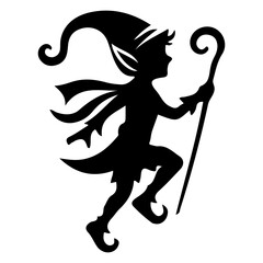Christmas elf clipart vector black and white silhouette vector
