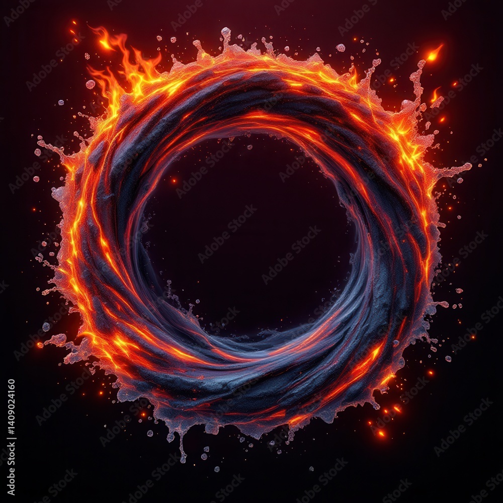Poster A dynamic circular design featuring swirling water and fiery elements, creating an eye-catching contrast of heat and motion.