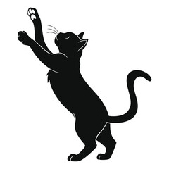 Elegant Silhouette Black Cat Reaching Upwards, Playful Pose, Graceful Feline Design