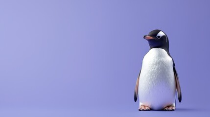 Charming Gentle Penguin Against a Minimalist Purple Background