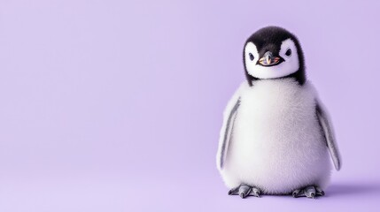 Fototapeta premium Cute Baby Penguin Standing Against a Soft Purple Background