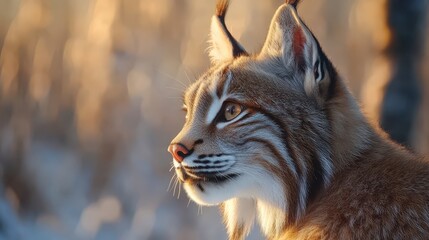 Fototapeta premium Captivating Lynx in Nature Setting with Bright Eyes and Snowy Background