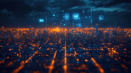 Futuristic Smart City at Night: A Digital Metropolis