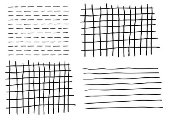 Fototapeta premium Grid square hand drawn textured lines, notebook grid and striped pattern. Doodle geometric net, chalk or crayon stroke.