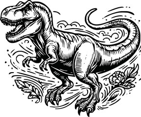 Graphical t-rex running isolated on white, vector illustration,angry dinosaur