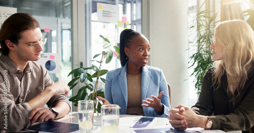 Poster collaboration, data and meeting with business people in office for discussion or planning. conversat