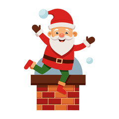 cute santa claus picking out of hole in the wall watercolor illustration
