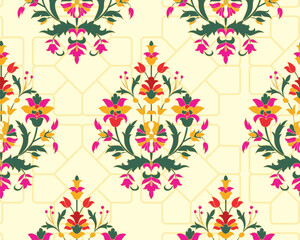 Mughal art motif border digital textile print floral pattern vector illustration best for interior, textile, cloth, fabric, wallpaper, tiles, warping, paper, carpet, ceramic tile, 
