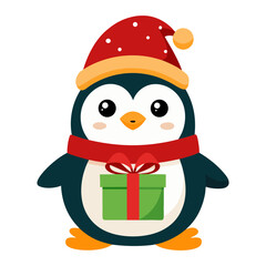 merry christmas cute penguin with gift box vector illustration design
