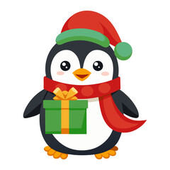 A cute pinguin holding a gift retro vector design

