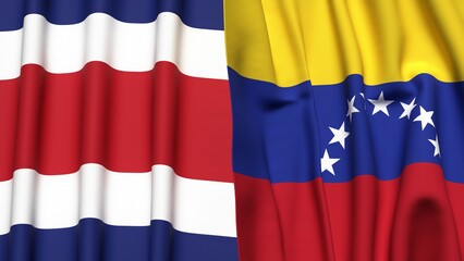Flags of COSTA RICA and Venezuela with realistic cloth texture