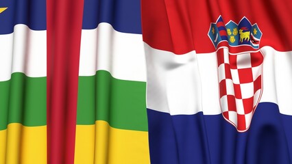 Fototapeta premium Flags of CROATIA and Central African Republic with realistic cloth texture