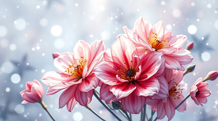 hyper realistic visual of beautiful flowers in icy background, created by generative ai