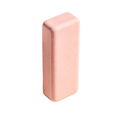 Rubber Eraser Standing Upright on White Surface – Stationery Object Isolated
