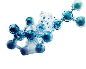 Abstract Molecular Structure: Blue and White 3D Model on Transparent Background, PNG
