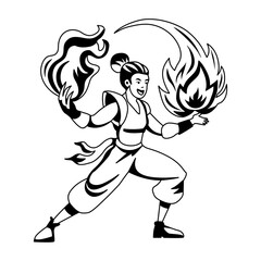 Fire breather showing his trick illustration in glyph style 
