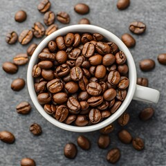 Naklejka premium Roasted Coffee Beans in White Mug Top View