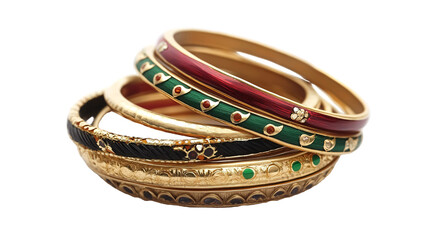 Bangles for Traditional Indian Jewelry and Diwali Wear - Isolated on White Background