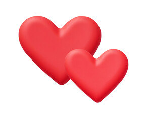 two play doh modelling clay red hearts isolated on white background, 3d render