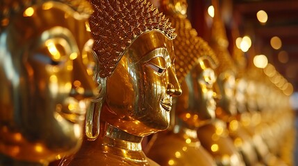 Fototapeta premium Golden Buddha Statues in a Temple